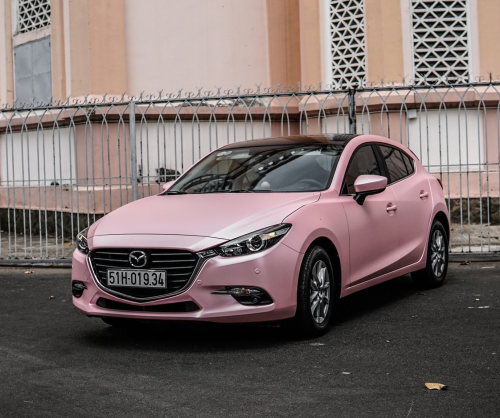 wrap xe - dán đổi màu xe Mazda 3 HB wrap satin sakura pink
