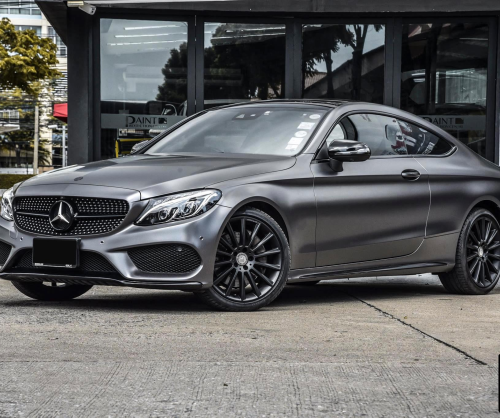 wrap xe - dán đổi màu xe Mercedes C Couple wrap matte dark grey metallic