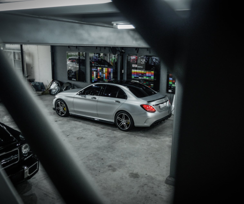 wrap xe - dán đổi màu xe Mercedes C300 wrap satin chrome silver