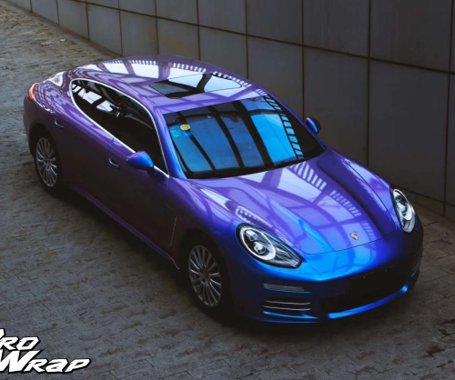wrap xe, dán đổi màu xe porsche panamera wrap gloss chameleon blue to purple