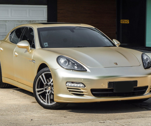 wrap xe, dán đổi màu xe Porsche Panamera wrap satin champage gold