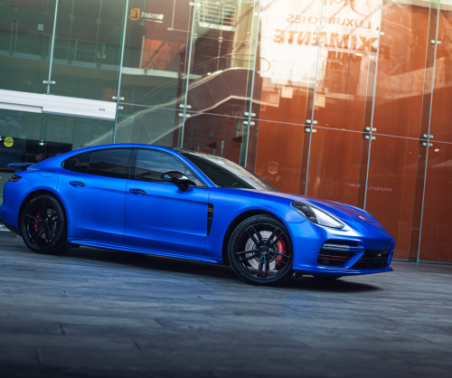 wrap xe, dán đổi màu xe Porsche Panamera Wrap Satin Velvet Blue