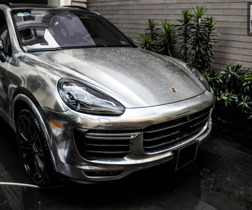 wrap xe, dán đổi màu xe Porsche Cayenne wrap Chrome Silver