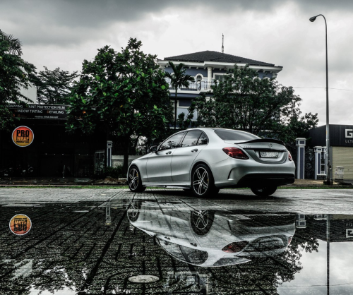 wrap xe - dán đổi màu xe Mercedes C300 wrap satin chrome silver
