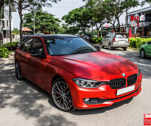 wrap xe, dán đổi màu xe BMW 328i wrap SATIN SMOLDERING RED