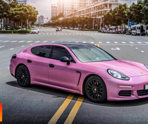 wrap xe, dán đổi màu xe Porsche Panamera wrap gloss laser pink