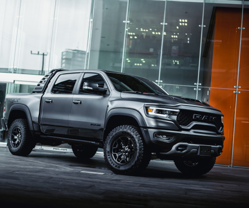 wrap xe, dán đổi màu xe Ram TRX wrap matte dark grey