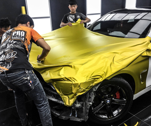 wrap xe - dán đổi màu xe BMW series 4 wrap satin chrome gold