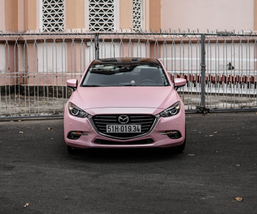 wrap xe - dán đổi màu xe Mazda 3 HB wrap satin sakura pink