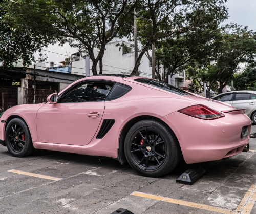 wrap xe, dán đổi màu xe Porsche 718 wrap gloss pastel pink
