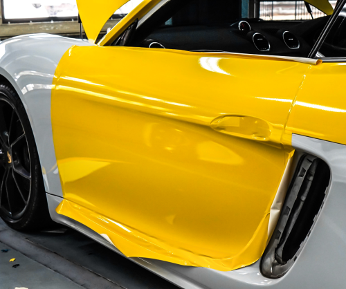 wrap xe, dán đổi màu xe Porsche 718 wrap gloss sun flower