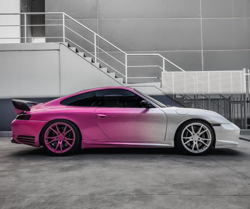 wrap xe, dán đổi màu xe porsche cayman wrap LV white to pink