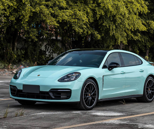 wrap xe, dán đổi màu xe Porsche Panamera Wrap Gloss Sky Blue