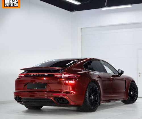 wrap xe, dán đổi màu xe Porsche Panamera wrap gloss Supreme Red