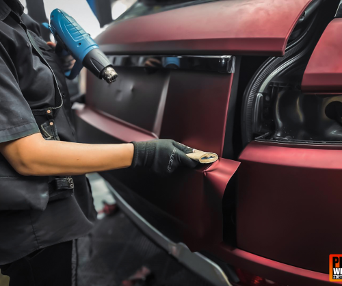 wrap xe, dán đổi màu xe Range Rover Evoque đỏ mờ