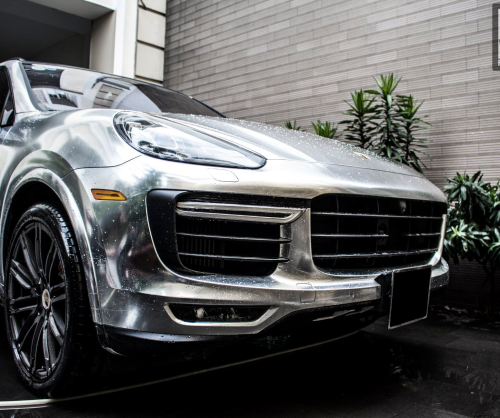 wrap xe, dán đổi màu xe Porsche Cayenne wrap Chrome Silver