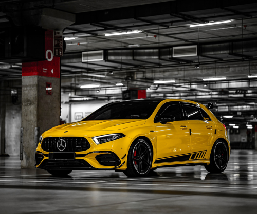 wrap xe - dán đổi màu xe Mercedes A45S Wrap Gloss Sunflower Yellow