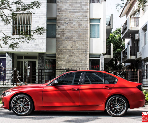 wrap xe, dán đổi màu xe BMW 328i wrap SATIN SMOLDERING RED