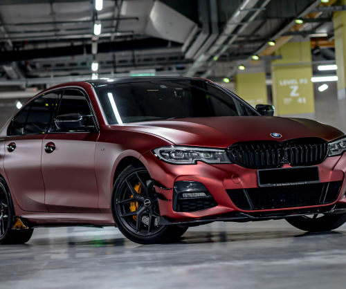 wrap xe, dán đổi màu xe BMW 330i Wrap Satin Dragon Blood