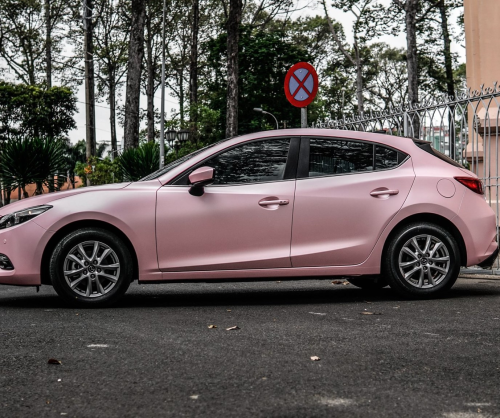 wrap xe - dán đổi màu xe Mazda 3 HB wrap satin sakura pink