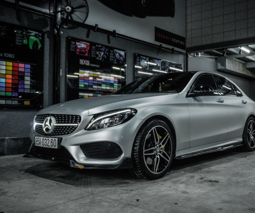 wrap xe - dán đổi màu xe Mercedes C300 wrap satin chrome silver