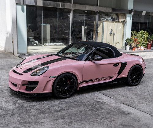 wrap xe, dán đổi màu xe Porsche Boxster S Wrap Gloss Sakura Pink