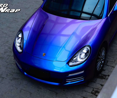 wrap xe, dán đổi màu xe porsche panamera wrap gloss chameleon blue to purple