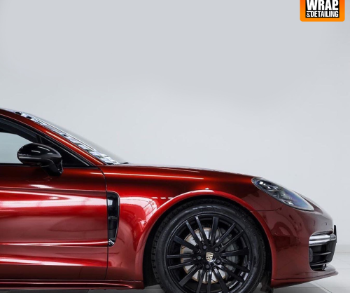 wrap xe, dán đổi màu xe Porsche Panamera wrap gloss Supreme Red