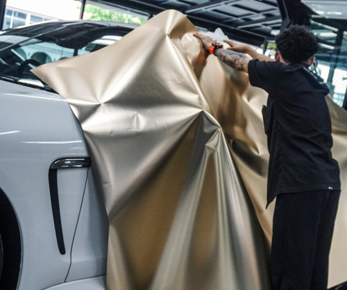 wrap xe, dán đổi màu xe Porsche Panamera wrap satin champage gold