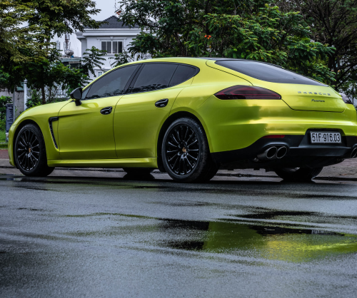 wrap xe, dán đổi màu xe Porsche Panamera wrap Magic Apple Green