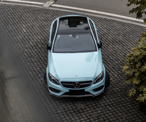 wrap xe - dán đổi màu xe Mercedes C200 Wrap Gloss Ice Blue