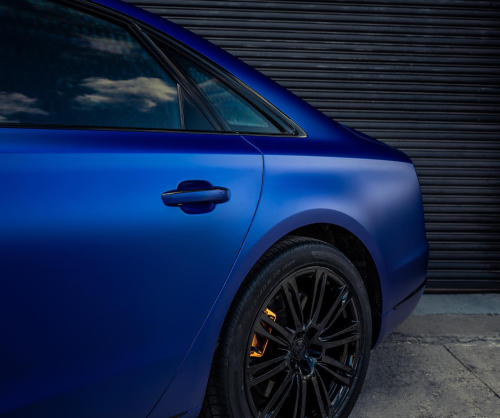 wrap xe, dán đổi màu xe audi a8 wrap matte dark blue metallic