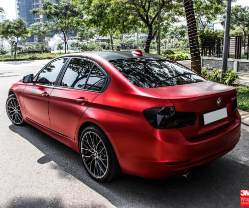 wrap xe, dán đổi màu xe BMW 328i wrap SATIN SMOLDERING RED