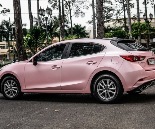 wrap xe - dán đổi màu xe Mazda 3 HB wrap satin sakura pink