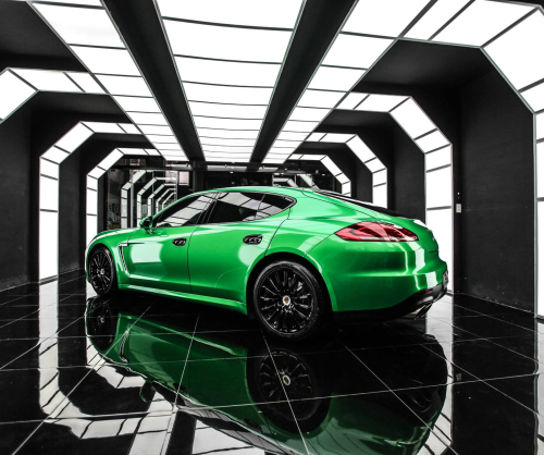 wrap xe, dán đổi màu xe Porsche Panamera wrap Gloss Green Metallic