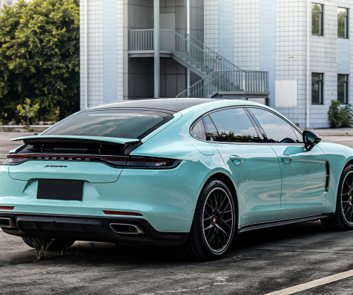 wrap xe, dán đổi màu xe Porsche Panamera Wrap Gloss Sky Blue