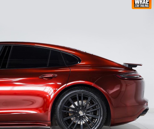 wrap xe, dán đổi màu xe Porsche Panamera wrap gloss Supreme Red