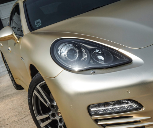 wrap xe, dán đổi màu xe Porsche Panamera wrap satin champage gold