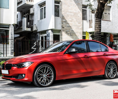 wrap xe, dán đổi màu xe BMW 328i wrap SATIN SMOLDERING RED