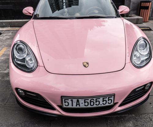 wrap xe, dán đổi màu xe Porsche 718 wrap gloss pastel pink