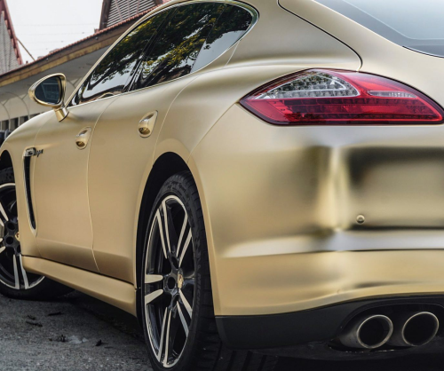 wrap xe, dán đổi màu xe Porsche Panamera wrap satin champage gold
