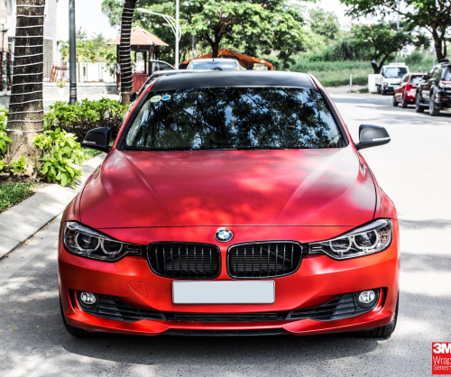 wrap xe, dán đổi màu xe BMW 328i wrap SATIN SMOLDERING RED