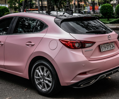 wrap xe - dán đổi màu xe Mazda 3 HB wrap satin sakura pink