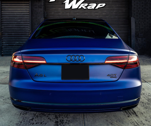 wrap xe, dán đổi màu xe audi a8 wrap matte dark blue metallic