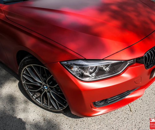wrap xe, dán đổi màu xe BMW 328i wrap SATIN SMOLDERING RED