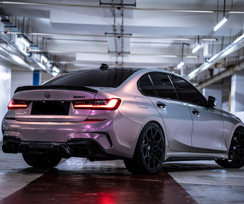 wrap xe, dán đổi màu xe BMW 330i Wrap Gloss Silver Sunset