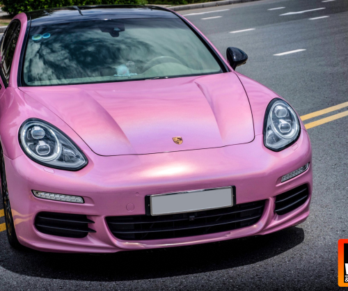 wrap xe, dán đổi màu xe Porsche Panamera wrap gloss laser pink