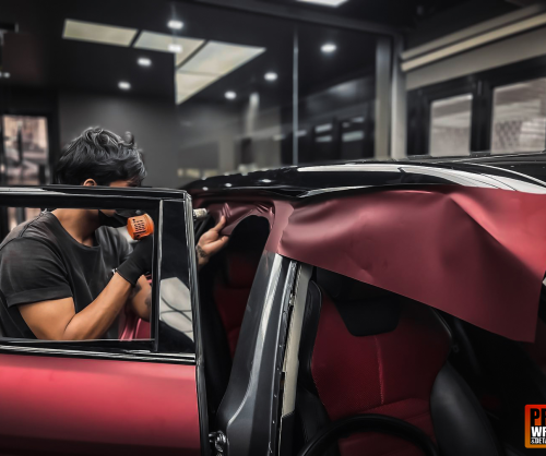 wrap xe, dán đổi màu xe Range Rover Evoque đỏ mờ