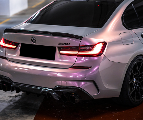 wrap xe, dán đổi màu xe BMW 330i Wrap Gloss Silver Sunset