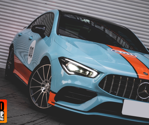 wrap xe, dán đổi màu xe Mercedes CLA wrap gloss sky blue
